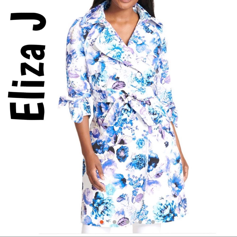 Eliza J NWT Floral Trench Coat Bracelet Sleeves